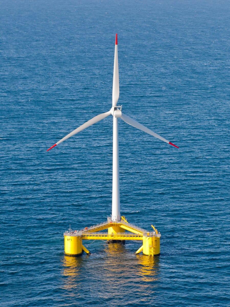 Floating wind turbine in open ocean